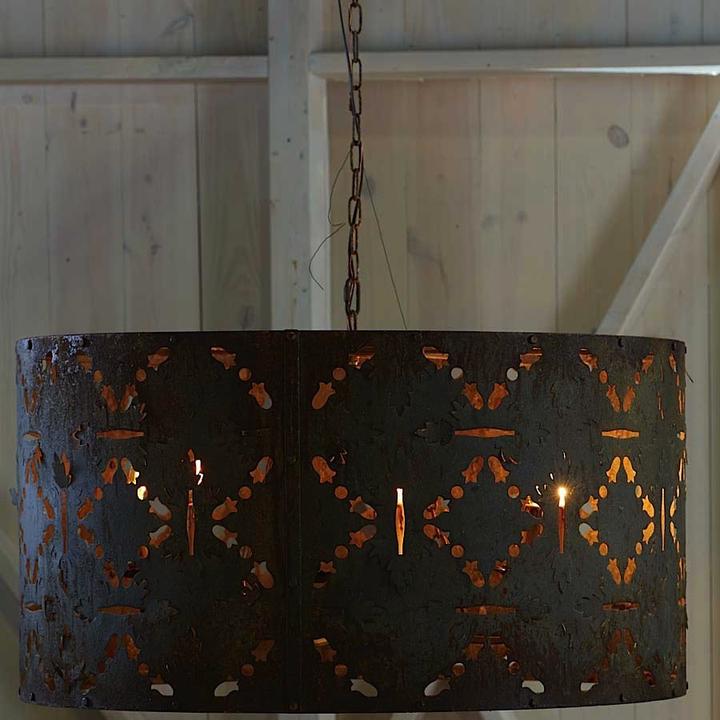 36” RUSTY TIN PUNCHED LIGHT FIXTURE